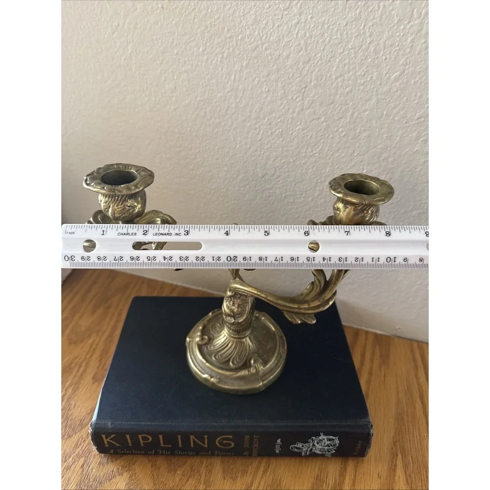 Vintage Solid Brass European French Louis XV Style 2-Arm Candelabra